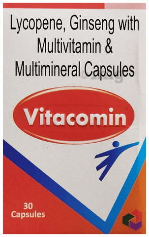 Vitacomin Capsule — primary carton, front brand panel and formulation strength